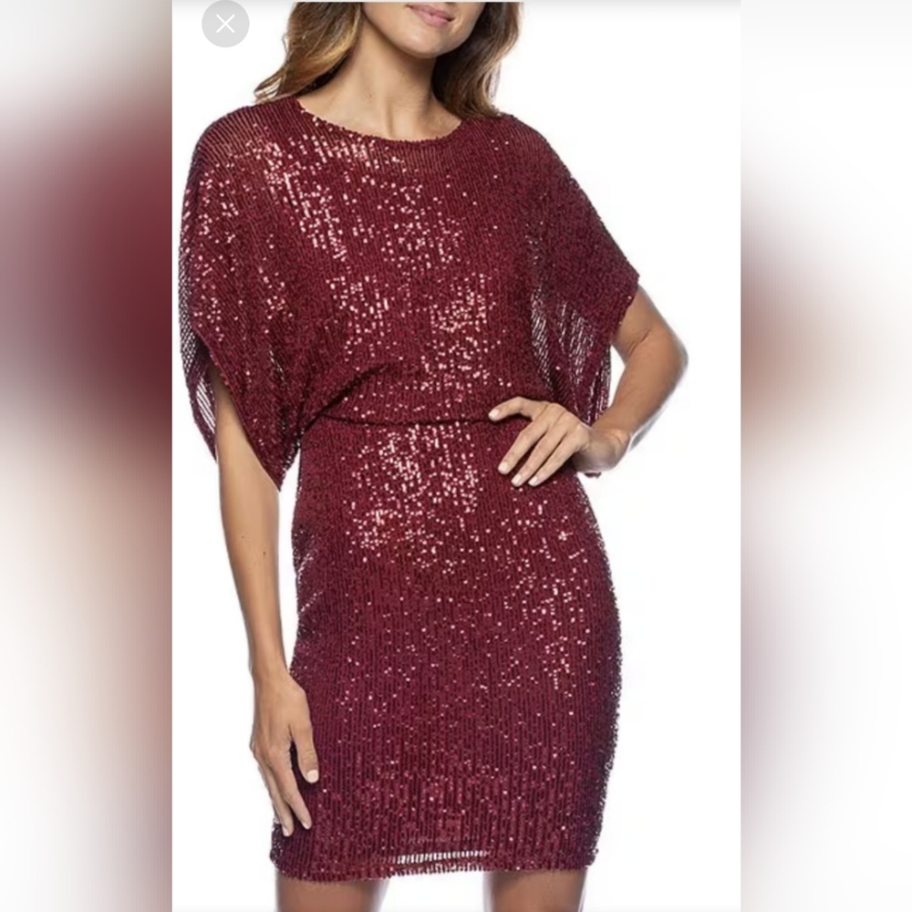 NEW Nordstrom Marina Sequin 3/4 Dolman Sleeve Blouson Sheath Dress Size 14